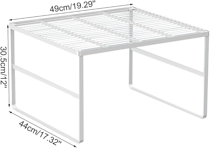 Kitchen Cabinet Storage Shelf Stackable Wire Spice Rack Organizer Heavy Duty Space Saver for Bathroom Bedroom Closet Laundry Room Office Countertop - White, Pack 1