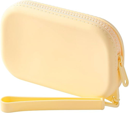 JOVAKIT Small Portable Silicone Makeup Bag for Women, Travel Waterproof Toiletry Cosmetic Bag Gifts for Women, Zipper Closure Makeup Case with Handle (Yellow)