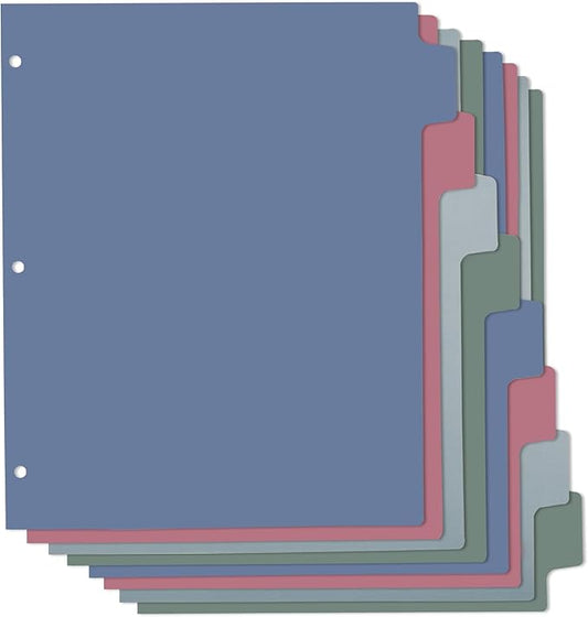 Y YOMA Colored 3 Ring Binder Dividers with Tabs Letter Size Paper Binder Tabs Page Dividers Cute Decorative Binder Index Dividers for Office School Home with 1/8-Cut Tabs, Classic Color(8 Sheet)