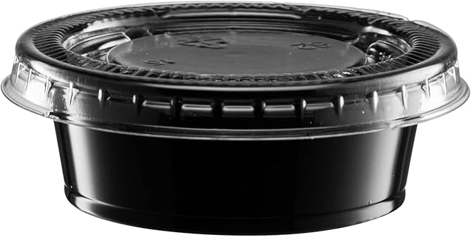 1.5 oz - 100 Sets Black Diposable Plastic Portion Cups With Lids, Small Mini Containers For Portion Controll, Jello Shots, Meal Prep, Sauce Cups, Slime, Condiments Disposable Souffle Cups