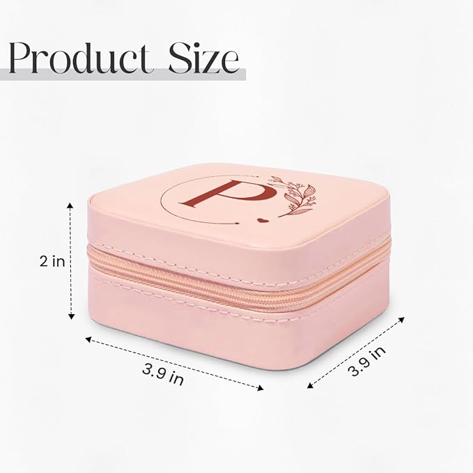 SANDJEST Personalized Jewelry Box, Pink Small Travel Jewelry Box with Initial P, Monogrammed Jewelry Case Organizer for Girls Women Teen, Mini Travel Essentials Gifts for Christmas Birthday
