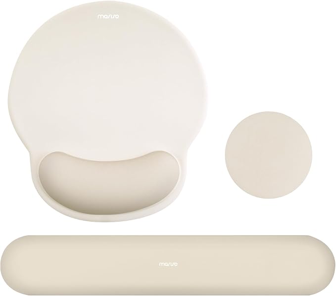 MOSISO Wrist Rest Support for Mouse Pad & Keyboard Set, Circle Curved Ergonomic Mousepad & Coaster with Non-Slip Base for Home/Office, Pain Relief & Easy Typing Pad with Soft Cloth & Silicone Lining, Khaki