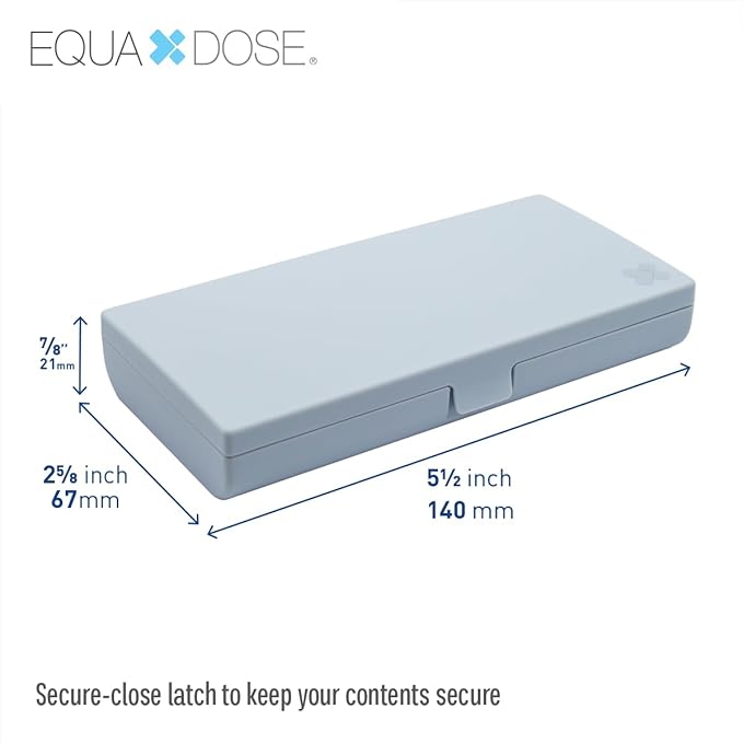 EQUADOSE Weekly Pill Case, 7-Day Medicine Organizer with Mirror, Compact Vitamin Storage Box, Pill Planner, 7 Individual Compartments for Supplements, Tablets, and Medications, Blue
