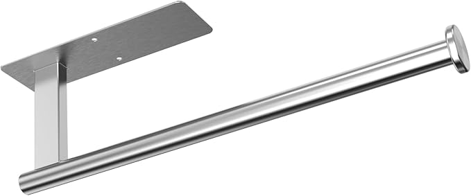 CUXIXA Paper Towel Holder Under Cabinet, Upgraded Adhesive Paper Towel Holder Wall Mount for Kitchen, Bathroom, RV, Bend-Resistant, Self-Adhesive or Drill mounting, Stainless Steel, Silver