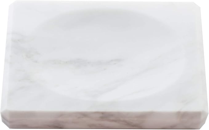 White Soap Dish Tray Marble Soap Holder Trinket Plate for Bathroom Sink Kitchen Countertop Bedroom Vanity Bathroom Accessory Rectangular