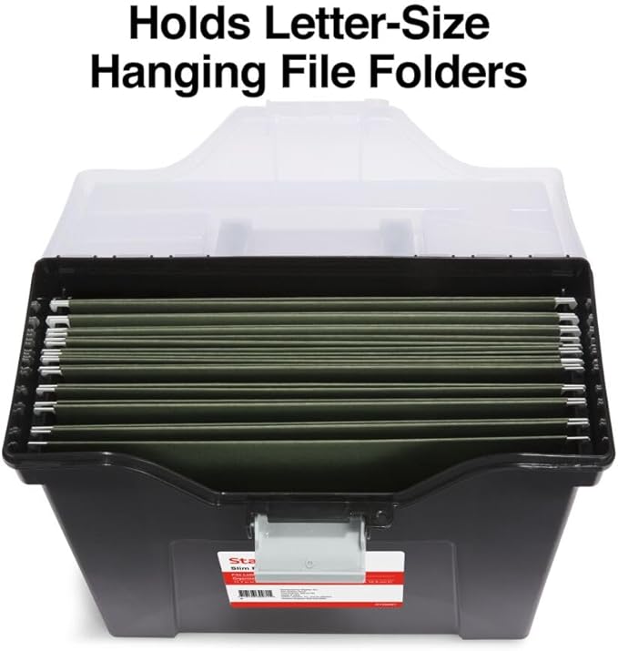 STAPLES Slim Portable File Tote, Letter Size, Black, 5/Carton
