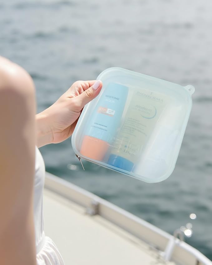 Small Clear Silicone Pouch, Mini Makeup Travel Bag Cute Make up Pouch for Purse Portable Cosmetic Case Clear Toiletry Bag for Women Coin Purse Compact Car Bag for Essentials (Blue)