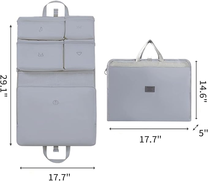 7-in-1 Travel Storage Bag, Foldable Hanging Packing Cube with Compartments for Clothes, Gray