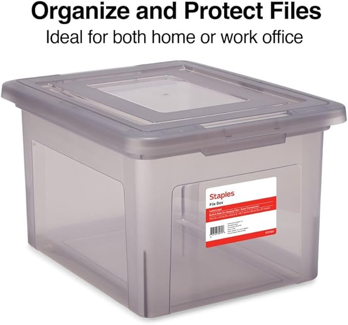 STAPLES File Box Plastic File Box Snap, Letter/Legal Size, Frost Gray, 2/Pack