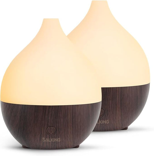 SALKING Essential Oil Diffuser (Set of 2 Dark), 100ml Small Ultrasonic Aromatherapy Diffuser for Essential Oils, Auto Shut-Off, Cool Mist Humidifier with Warm White Light, for Office Home
