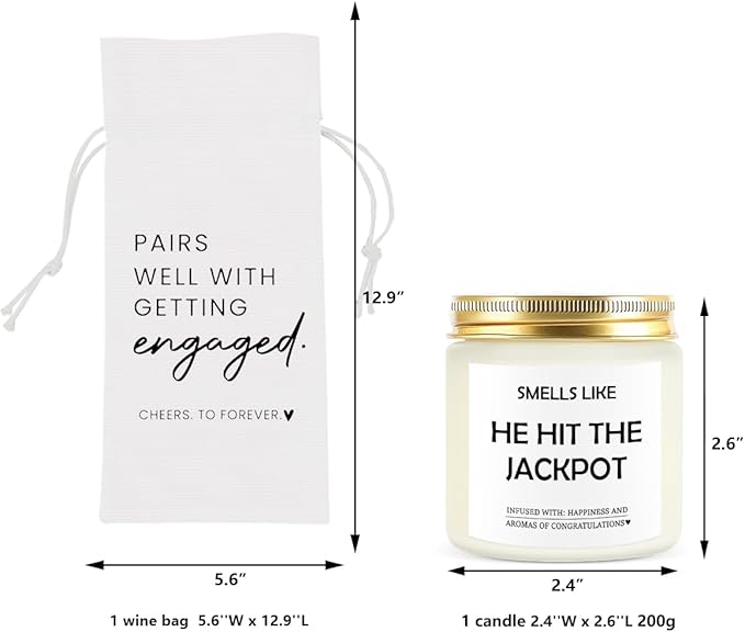 Engaged Engagement Gifts for Couples Her Engagement Party Decorations Bridal Shower Decorations Wine Bag Scented Candles Set Cheers To Forever Wine Bag Smell Like He Hit The Jackpot