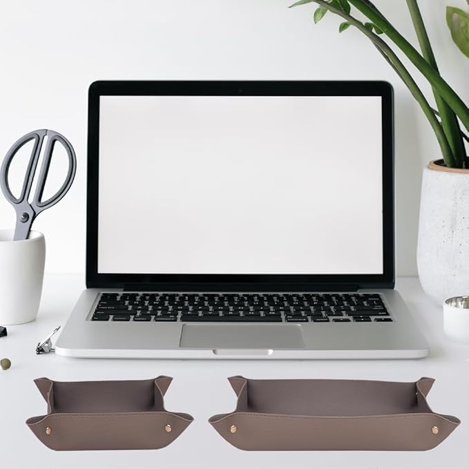 2PC Leather Valet Tray Organizer, Desk Organizer Tray Or Candy Holder, Practical Storage Tool for Travel, Home Or Office (Apricot, Large+Extra Large)