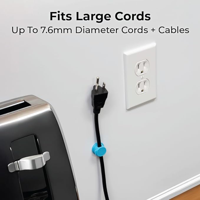 BLACK+DECKER Magnetic Cord Organizer Holder, 6 Pack Magnetic Cable Clips, Under Desk Cable Management, Strong Adhesive Cord Holder for Nightstand Kitchen Appliances Car Wall Office, Phone Wire Keeper