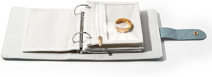 Oirlv Travel Jewelry Organizer Case Portable Jewelry Book with Velvet Pouches for Jewelry Travel Essentials (Light Blue)