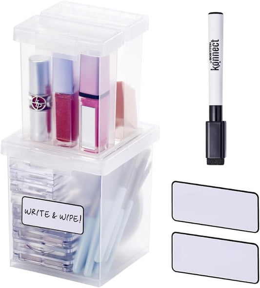 Bostitch Konnect Storage Containers with Lids, Organizer, Clear Plastic Box, Stackable Nesting Bins, 3-Piece Bundle, 1 Medium, 2 Small