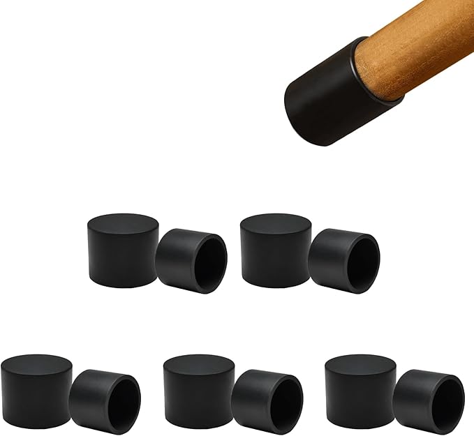 BOPOREAE 10 Pcs 1" (26 mm) Round Chair Leg Tips Caps, Silicone Rubber Furniture Leg Floor Protectors, Reduce Noise Folding Metal Chair Leg Cap Replacement for Bar Stool Leg Patio Indoor, Black