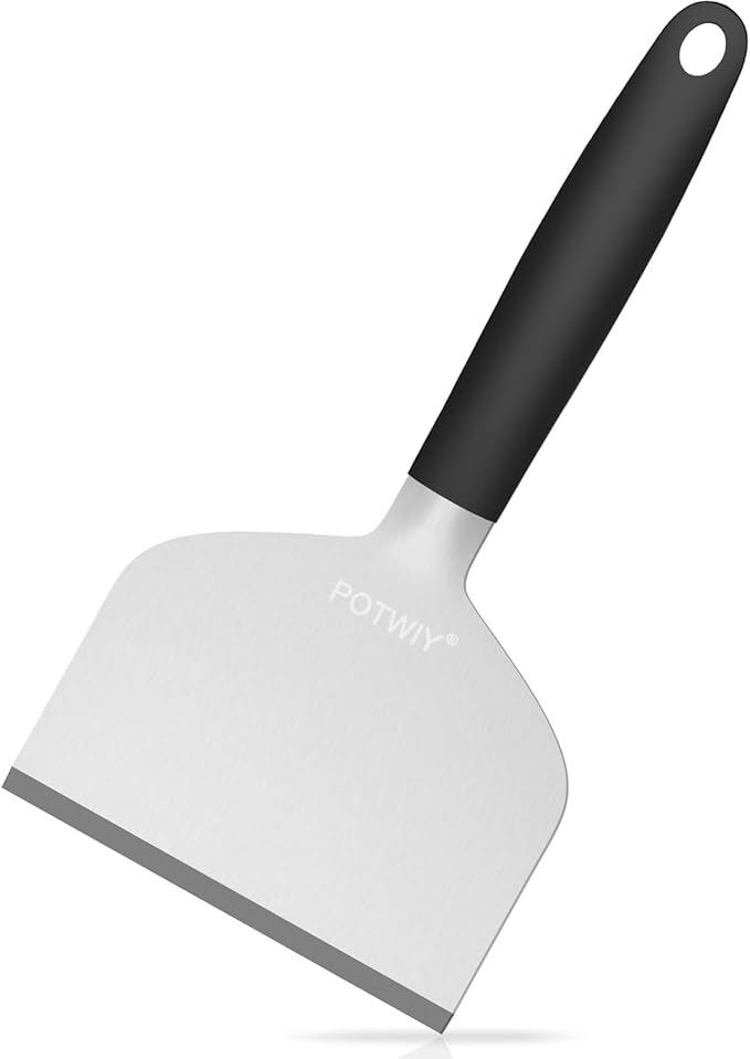 Heavy Duty Griddle Scraper, 5.3" Wide, Sharp Stainless Steel Scraper with Full Tang Silicone Handle, Great BBQ Cleaning Tool for Flat Top Grill & Griddle Cleaning Accessories (1 Pack, Large)