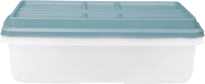 Hefty HI-RISE 40 Qt Stackable Storage Bins with Lids – 6 Pack Clear Plastic Under Bed Storage Containers, Shoe Organizer Boxes with XL Lid-Locking Latches, Comfort-Grip Handles, Durable Double Rim