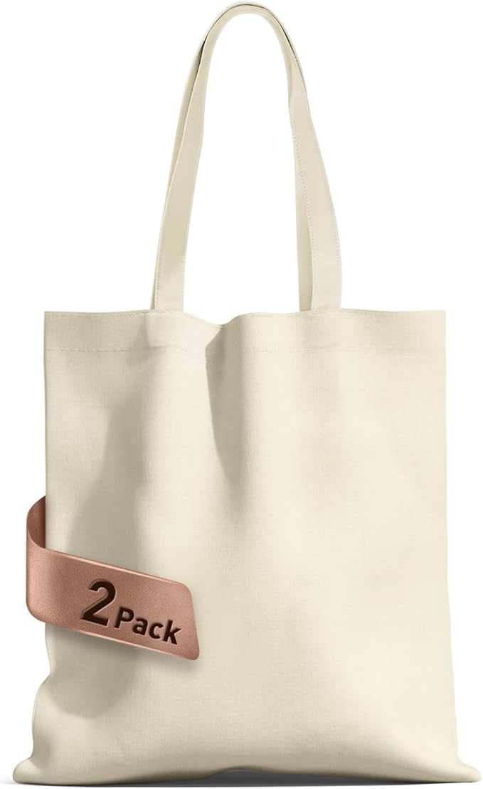 2 Pack Available Premium Canvas Reusable Tote Gift Bags, Made of Natural Canvas with Handle, Work, DIY, Shopping