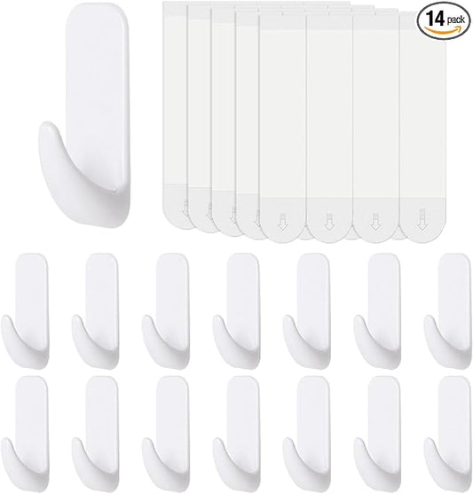 Wall Hooks for Hanging Heavy Duty 14pcs, Towel Hanger for Bathroom with 20 no Damage Adhesive Strips Large, Dorm Essentials forwreath,hat,Coat