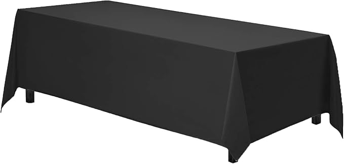 Gee Di Moda Rectangle Tablecloth - 90 x 132 Inch Black Table Cloth for 6 Foot Tables with Floor-Length Drop - Heavy Duty Washable Fabric for Holiday Party, Dinner, Weddings & Baby Shower