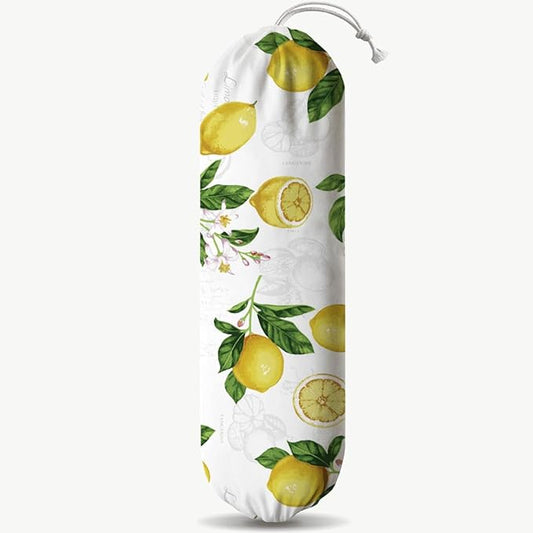 Lemon Plastic Bag Holder, Lemon Fabric Grocery Bag Dispenser, Wall Mount Washable Shopping Bags Carrier for Home Kitchen, Housewarming Gift, Kitchen Pattern Garbage Bags 62