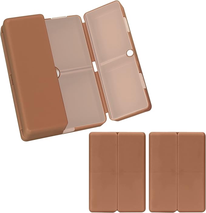 FYY Daily Pill Organizer,2 Pcs 7 Compartments Portable Pill Case Travel Pill Organizer,[Folding Design] Pill Box for Purse Pocket to Hold Vitamins,Cod Liver Oil,Supplements and Medication-Brown