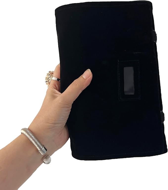 UnionPlus Velvet Jewelry Case Roll Bag for Necklace Bracelets, Extra Large with Elastic Band for Necklaces, Great Jewelry Organizer for Travel (Black - Multi)