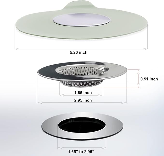 Seatery 2PCS Bathtub Stopper Hair Catcher Kit, Bathtub Drain Strainer, Tub Stopper Plug Cover, Sink Filter, Silicone Drain Stopper for Bathroom, Laundry (Grey)
