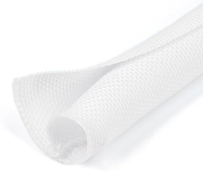 1/8 inch Split Braided Cable Management Sleeve for USB Cable Power Cord Audio Video Cable, Wire Loom Cord Protector from Cat Dog Chewing (White, 25FT)