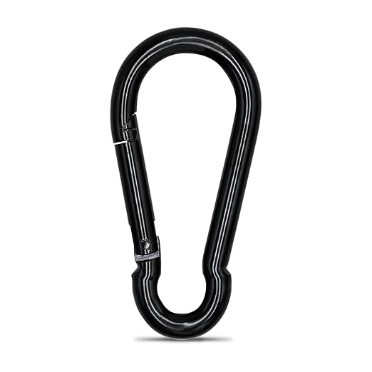 KINLINK 1 Pack Black Carabiner Clip, 4 inch Heavy Duty Spring Snap Hook, Carabiner Clips for Outdoor Camping, Swing Set, Hammock, Hiking Travel, Fishing, Weight Lifting Machine