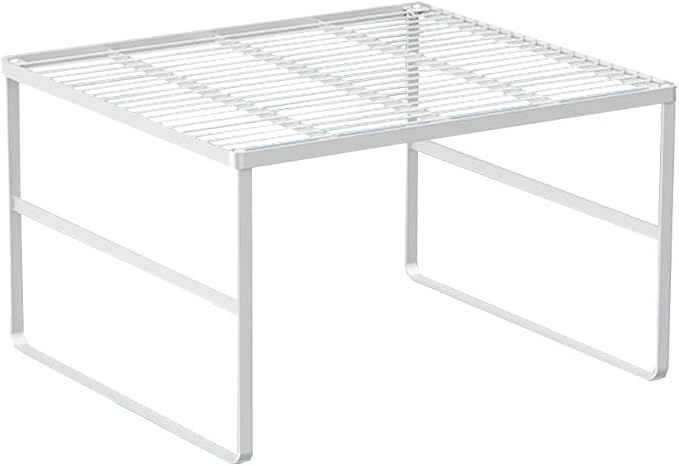Kitchen Cabinet Storage Shelf Stackable Wire Spice Rack Organizer Heavy Duty Space Saver for Bathroom Bedroom Closet Laundry Room Office Countertop - White, Pack 1