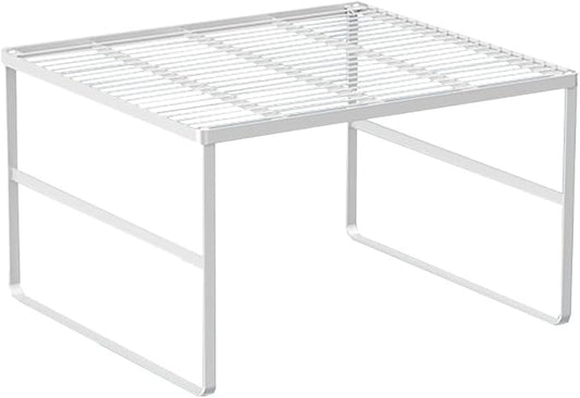 Kitchen Cabinet Storage Shelf Stackable Wire Spice Rack Organizer Heavy Duty Space Saver for Bathroom Bedroom Closet Laundry Room Office Countertop - White, Pack 1