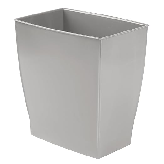 iDesign Small Plastic Bathroom Trash Can, Slim Rectangle Garbage Bin for Bedroom, Office, Dorm, 2-Pack, Gray
