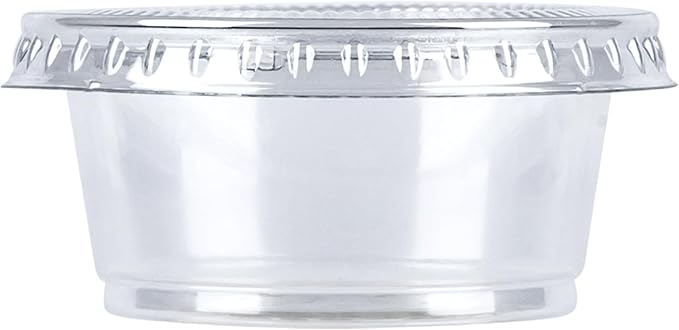 Amazon Basics Disposable Plastic To-Go Cups and Lids, Mini, 2oz, 50 Count, BPA Free, for Condiment, Salad Dressing, Sauces, Jello Shots