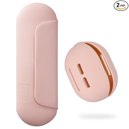 AGIKET 2 IN 1 Silicone Makeup Brush Holder with Beauty Make Up Sponge Holder Case：Soft Portable Cosmetic Face Brushes Holder with Upgrade Anti-Fall Out Magnetic Closure - Pink Sand