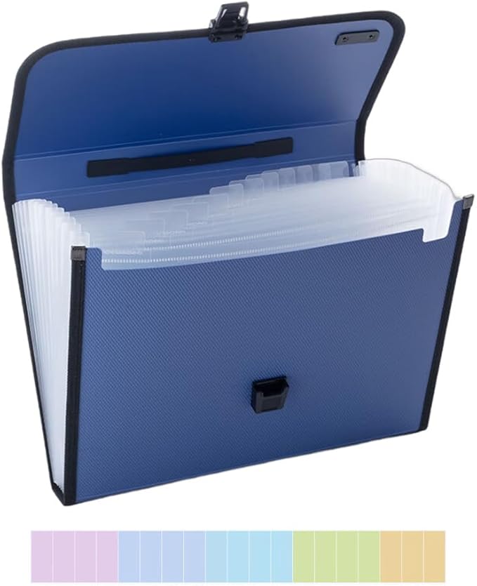 M&G Expanding File Folder 12 Pockets Accordion File Organizer with Labels, Portable Document Receipt Organizer for A4 Letter Size Paper, Waterproof Folder for Business School Office Supplies (Blue)