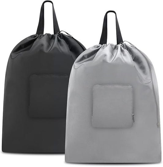 Travel Laundry bags, Dirty Clothes Travel Bag with Handles, Portable Small laundry Sack for Travelling, Suitcase, Gym, Camping (Black&Grey)