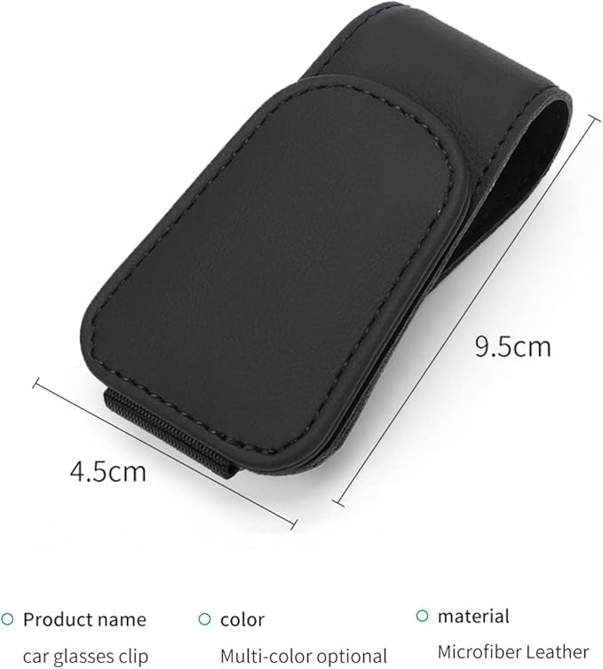 2 Packs Sunglasses Holder for Car, Sunglass Clip for Car Visor, Magnetic Leather Car Eyeglass Holder and Ticket Card Clip, Suitable for Different Size Eyeglasses(Black