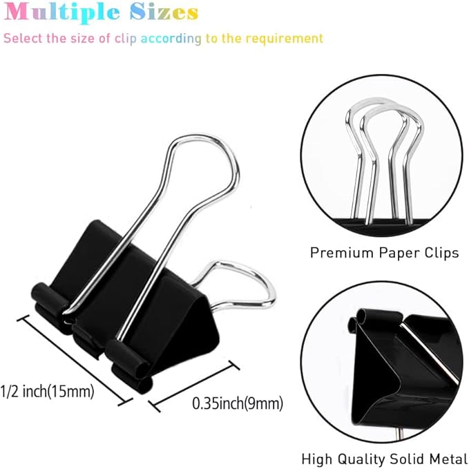 Mini Binder Clips, 576 Pack, 5/8 Inch, Black, Standard 15mm, Micro Paper Clips, Fold Clamp, Capacity 0.23 Inch, Office and School Supplies