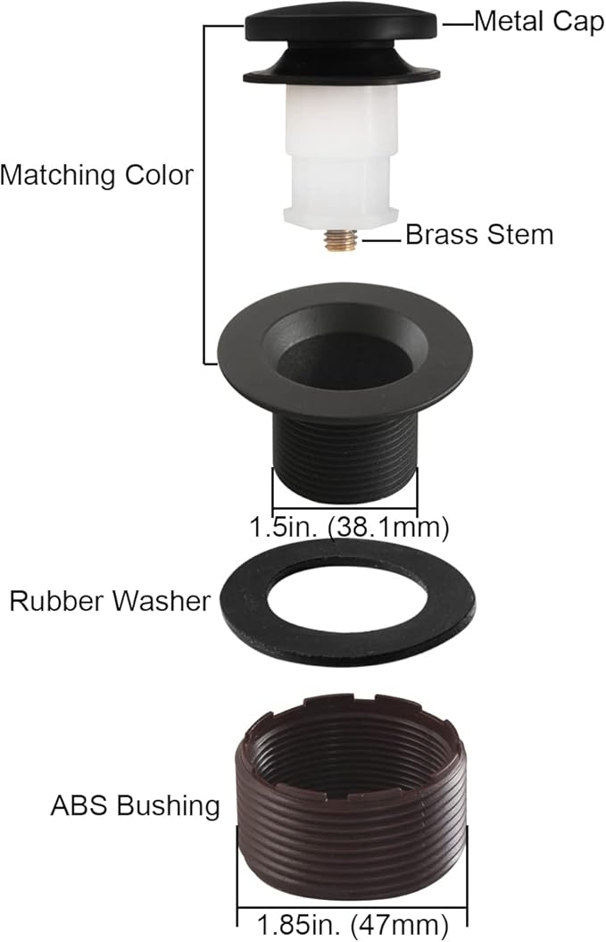 Tip-Toe Bathtub Drain Stopper with ABS Plastic Bushing, Fits in 1-1/2 Inch or 1-3/8 Inch Inner, Easy to Install, Matte Black
