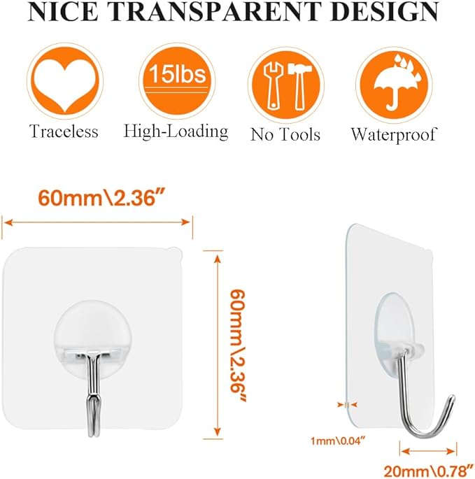 FOTYRIG Adhesive Hooks 15lb (Max) 180 Degree Rotating Heavy Duty Sticky Wall Hooks for Hanging, Space Saving Towel Hooks Holder, Seamless Stick on for Bathroom Kitchen Office Outdoors - 20 Packs