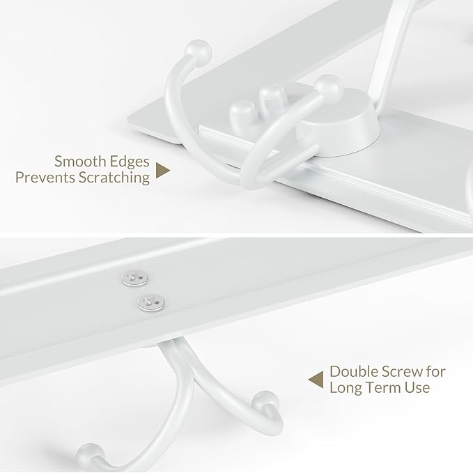 Over The Door Hooks Rustproof - 25lb Heavy Duty Over The Door Towel Rack, Door Hanger for Bathroom, Coat Rack Dorm Room Essentials (2Pack, White)