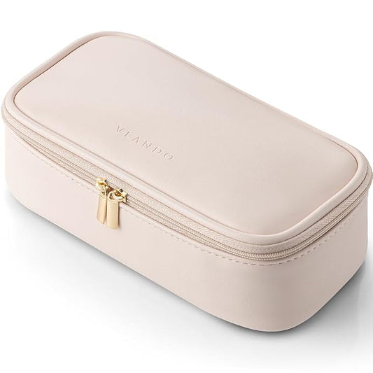 Vlando Makeup Travel Bag,Small Makeup Bag for Women,Gifts for Women Girls, Makeup Pouch Purse Travel Essentials Toiletries-Apricot Pink