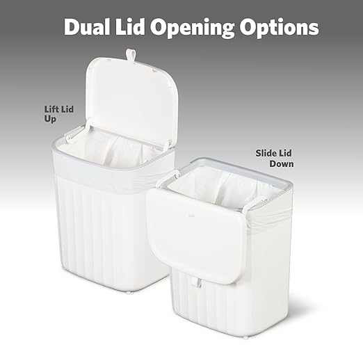 Glad Roomate Under Counter Waste Bin | Space Saving Small Trash Can for Kitchen Cabinet, Bathroom or Office | Dual Lid for Ease of Opening, 9 Liter, White