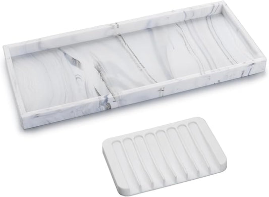 Bloss Bathroom Vanity Tray with Soap Dish Holder - 11.8" Silicone Counter Trays for Kitchen, Bathroom, Toilet, Perfume, Jewelry, Candle, Key, Dresser