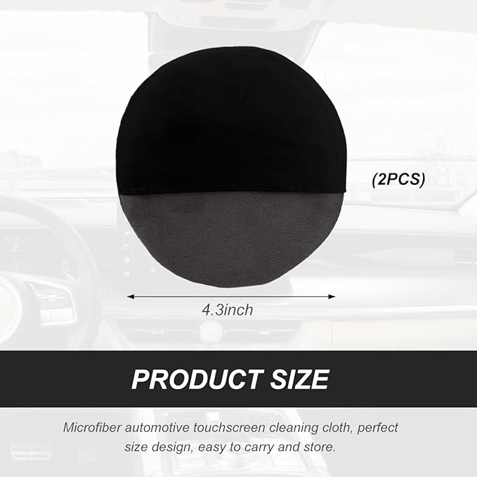 2PCS Car Screen Cleaner, 4.33"×4.33" Round Microfiber Cloth Auto Cleaning Wipes, Reusable Non-Scratch Touchscreen Cleaning Pad for Dashboard LCD Display Laptop, Car Accessories
