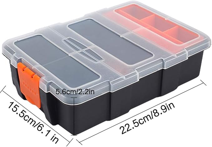 Small Tool Parts Box, Plastic Tool Storage Case, Home Hardware Organizer with Removable Dividers, Small Toolbox for Nails, Screws, Nuts and Bolts, 10-Compartment