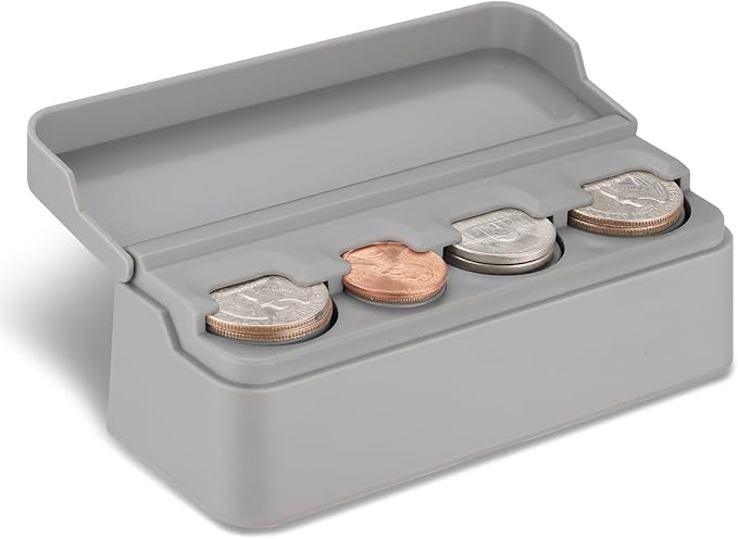 SINGARO Coin Holder for Car, Coin Change Organizer Compatible with Coins of Different Sizes, Dash-Mounted Holder Suitable for Most Cars, Trucks(Gray)