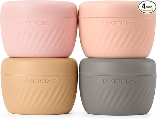 TakeToday Travel Containers for Toiletries, Leak-proof, TSA Approved, Refillable Silicone Cream Jars with Lid Travel Size Essential for Cosmetic toiletry Cream, 3oz, 4 Pack (Apricot)